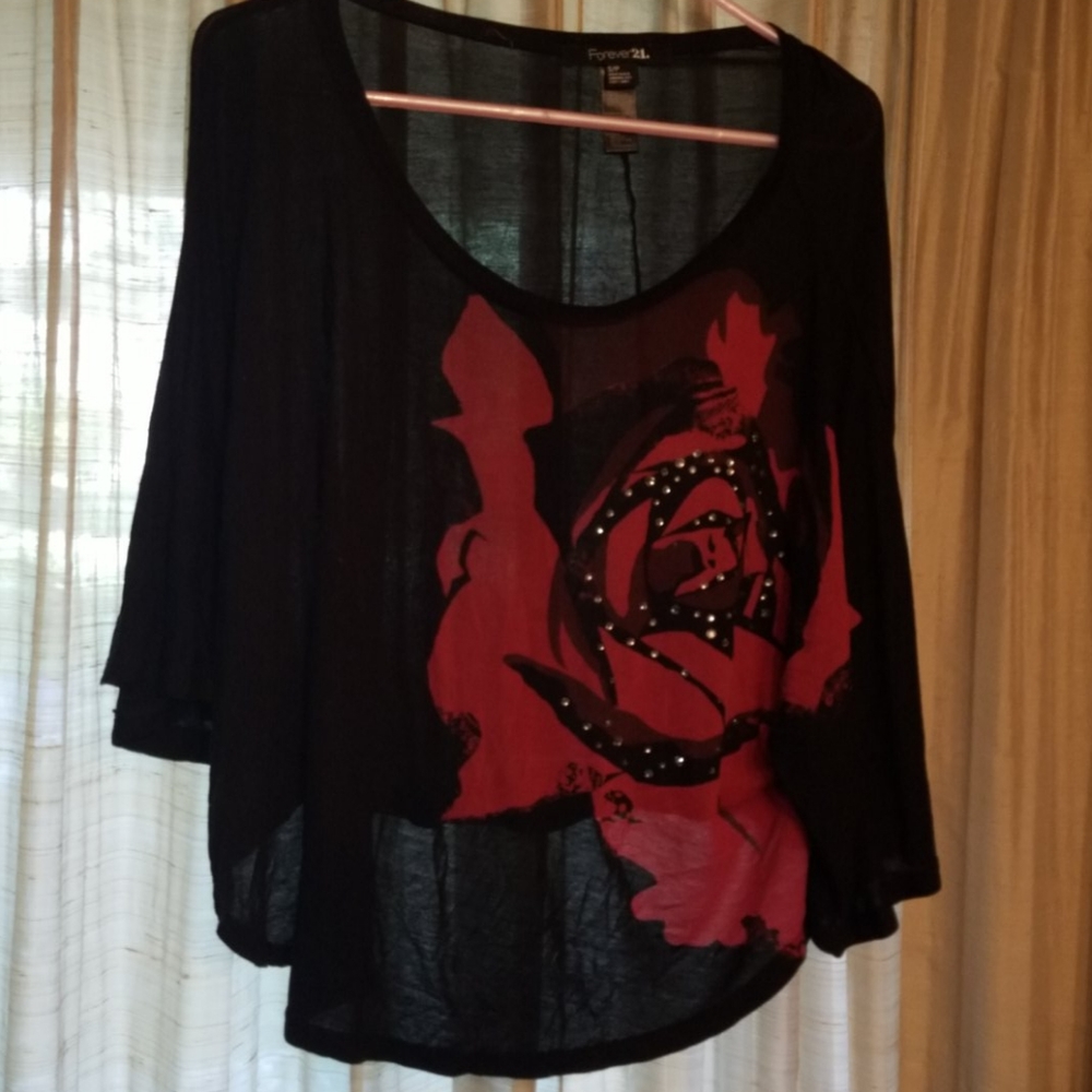 Flowy black shirt with rose